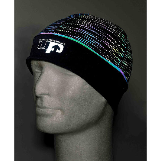 Reflective hat from Ultimate Performance with high-visibility design, ideal for outdoor sports and safety during low-light conditions.