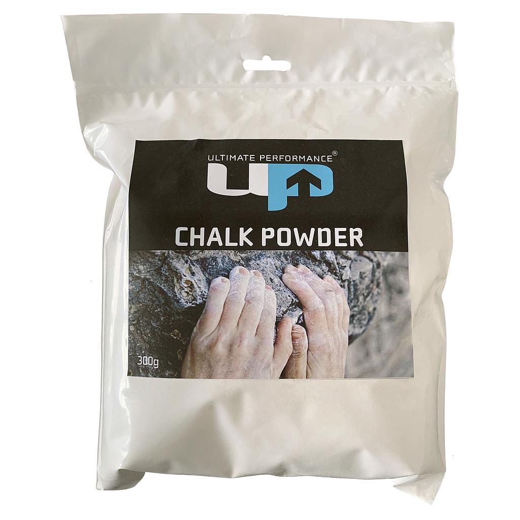 Ultimate Performance Fine Chalk Powder for sports and weightlifting, shown in a clear container with powder inside.
