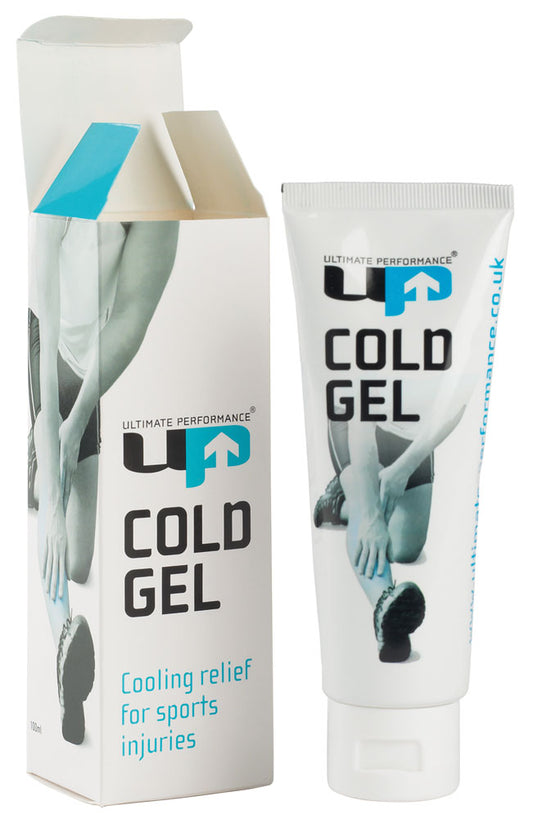 Ultimate Performance Cold Gel tube for sports injuries, designed to reduce pain and inflammation during athletic activities.