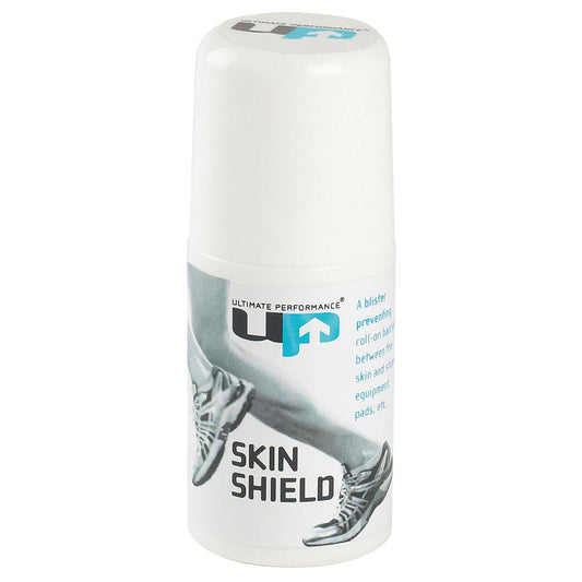 Ultimate Performance Skin Shield blister prevention roll-on, clear liquid with applicator for sports protection on skin.
