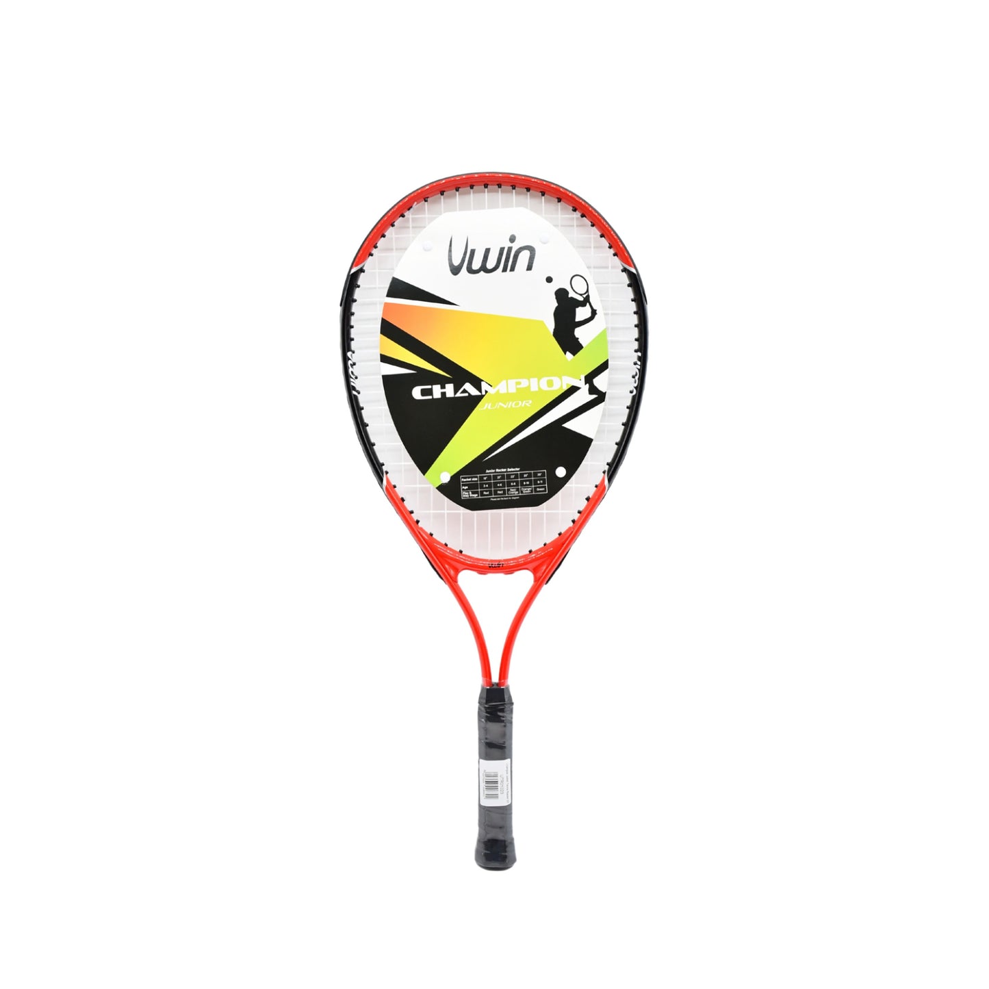 Uwin Champion Junior tennis racket with a black and yellow frame, designed for young players in sporting goods category.