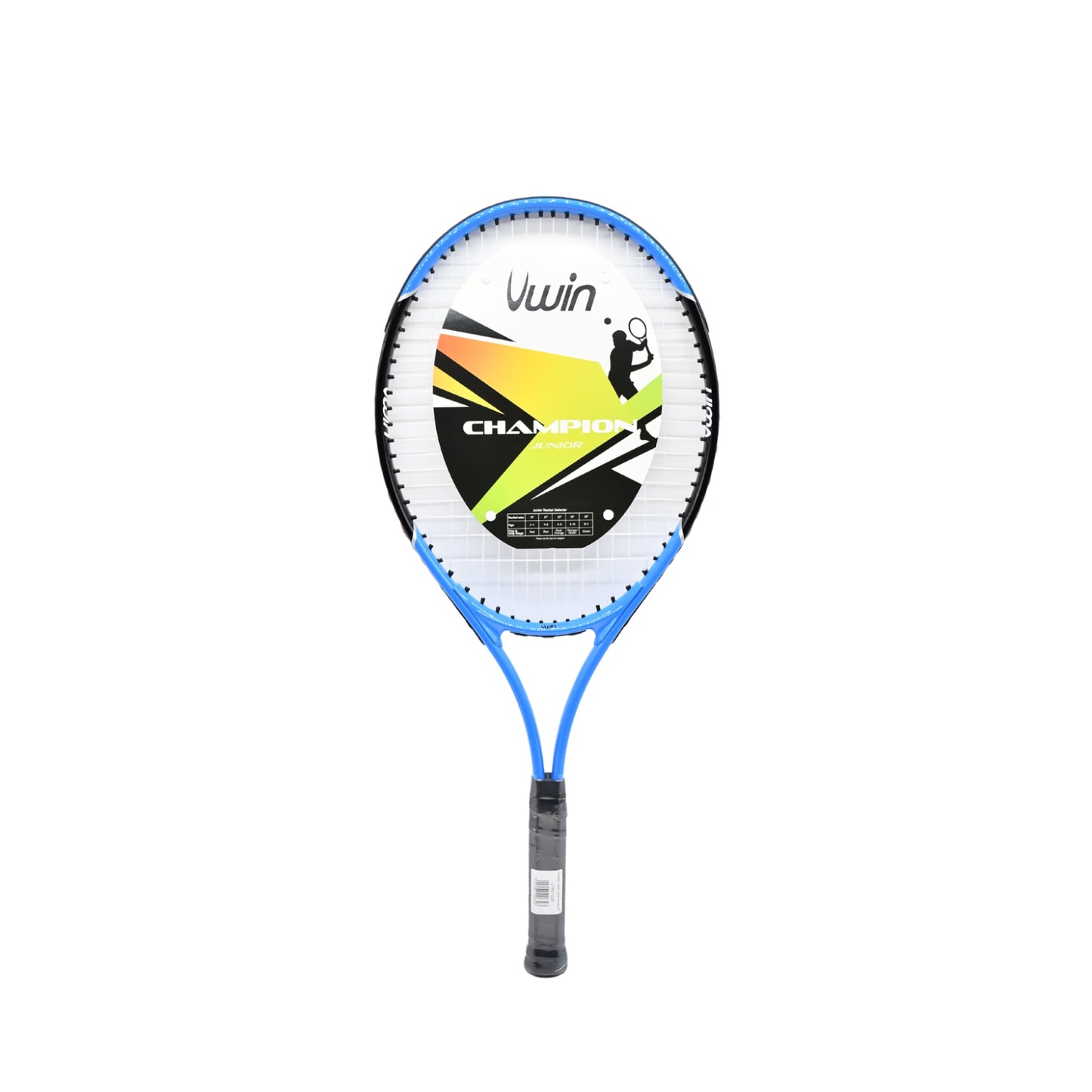 Uwin Champion Junior tennis racket showing a lightweight frame and grip suitable for young players in sporting goods.