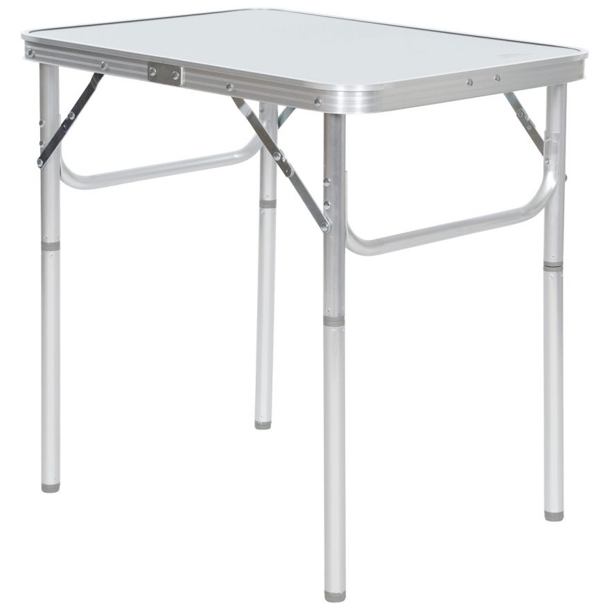 Trespass portable camping table set up outdoors, lightweight and foldable for convenient outdoor sporting goods use.