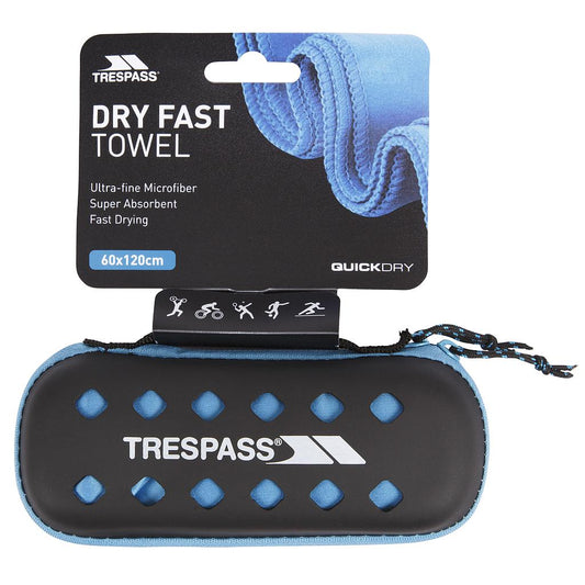 Trespass Compatto microfiber towel laid out, showing its compact size and soft, absorbent fabric for outdoor sports and travel.
