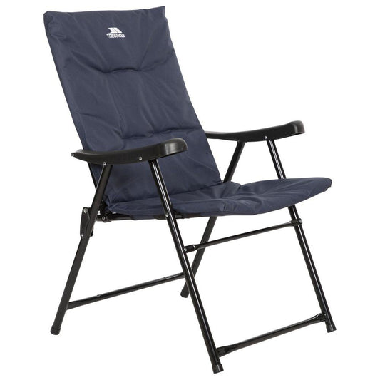 Trespass Paddy padded folding chair for outdoor sports and camping, featuring a cushioned seat and sturdy frame.