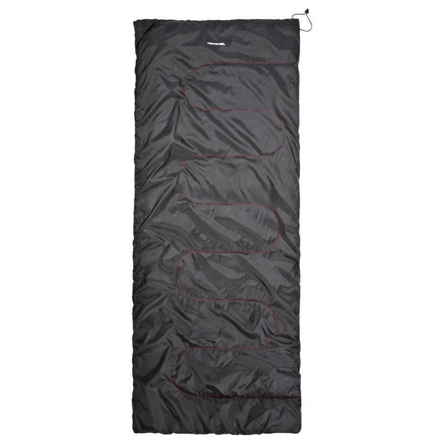 Trespass Envelop 3-season sleeping bag in green with zipper, designed for outdoor camping and cold weather adventures.