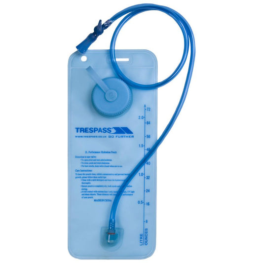 Trespass Hydration X 2L water bladder for sporting and outdoor activities, with a flexible tube for easy drinking.