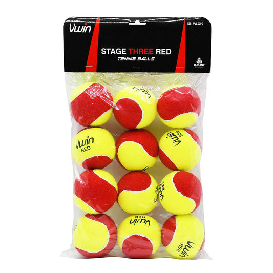 Uwin Stage 3 Red tennis balls pack of 12, sporting goods, with bright red rubber exterior and standard size for tennis play