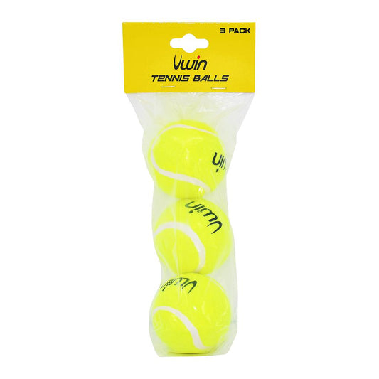 Uwin Trainer tennis balls pack of three, standard size with bright yellow color for practice and training sessions.
