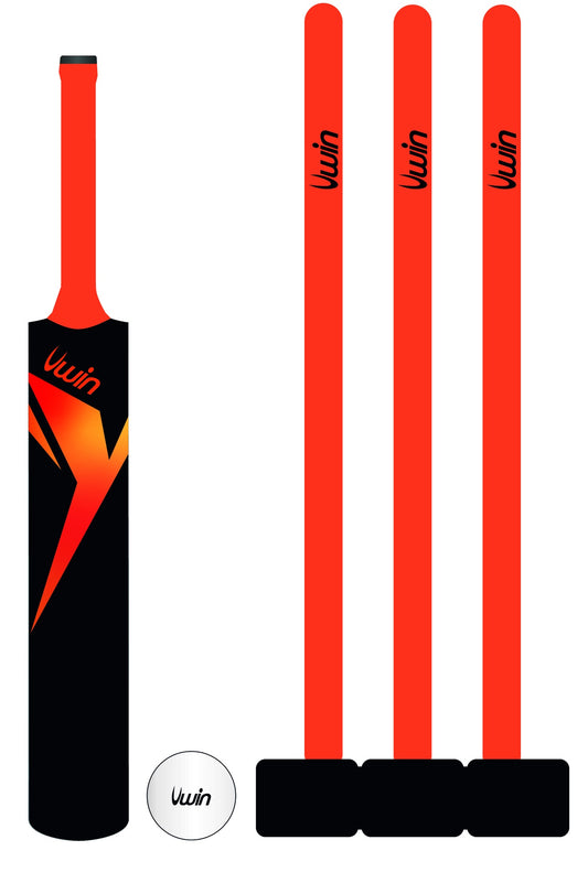Uwin plastic cricket set with bat, ball, and stumps for kids and beginners, made of durable plastic for outdoor play.