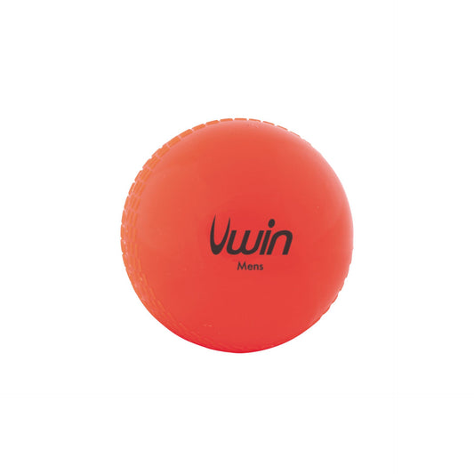 Uwin Training Cricket Ball for practice and gameplay, featuring a smooth leather surface and traditional red color.