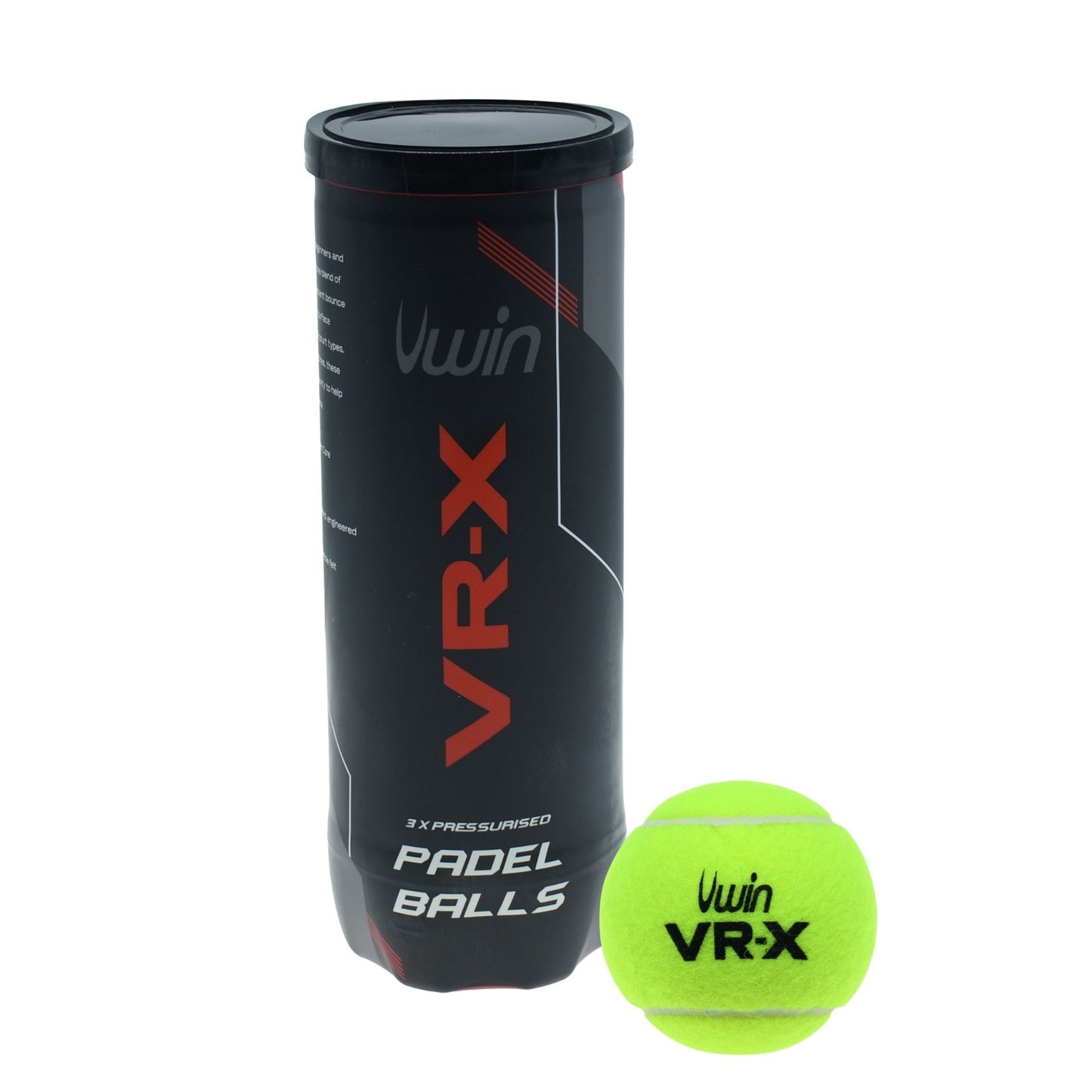 Uwin VR-X padel balls with bright yellow surface and brand logo, designed for high-performance padel sports.