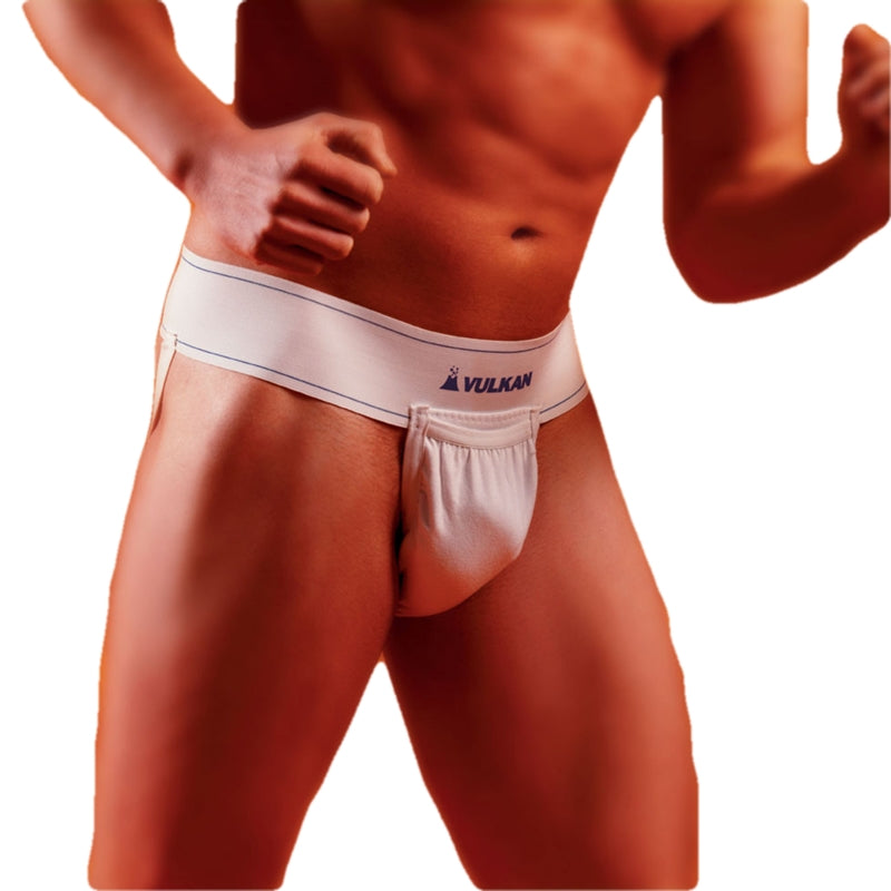 Vulkan White Athletic Support with Pocket, medical support brace showing adjustable strap and supportive material for athletic use