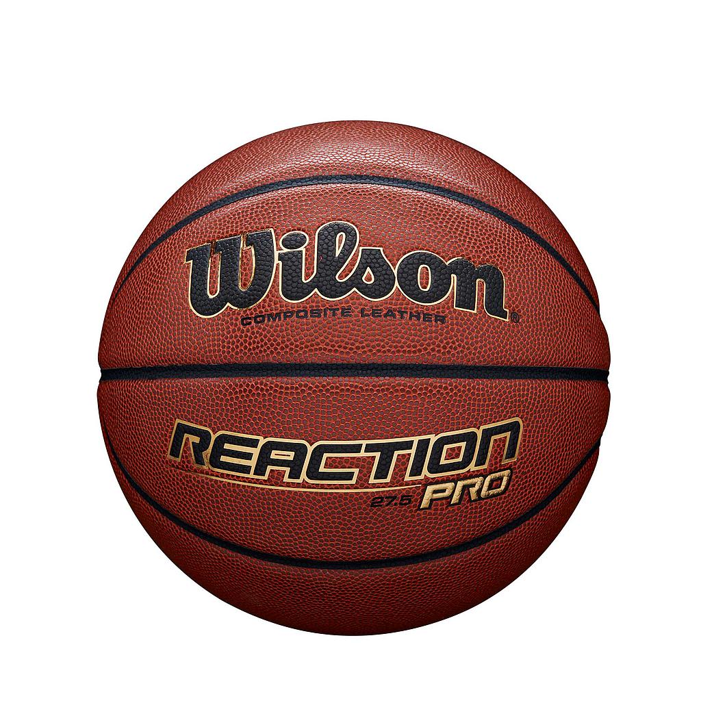 Wilson Reaction Pro basketball with orange and black design, featuring Wilson branding and textured surface for improved grip.