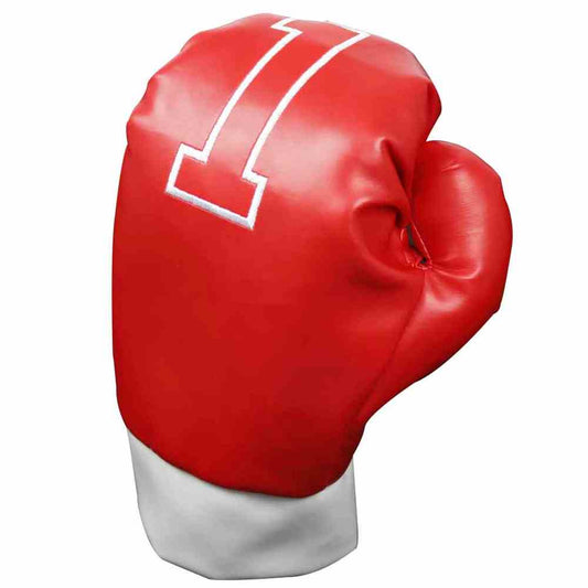 Longridge boxing glove golf headcover in black and white with embroidered logo, designed to protect golf club heads.