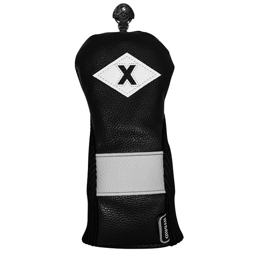 Longridge Classic Style Hybrid Headcover in black with striped design, designed for protecting golf hybrid clubs.