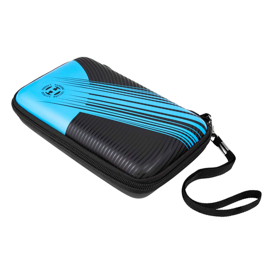 Harrows Blaze Fire Pro 6 darts case in black with red accents, featuring multiple compartments for dart storage and accessories.