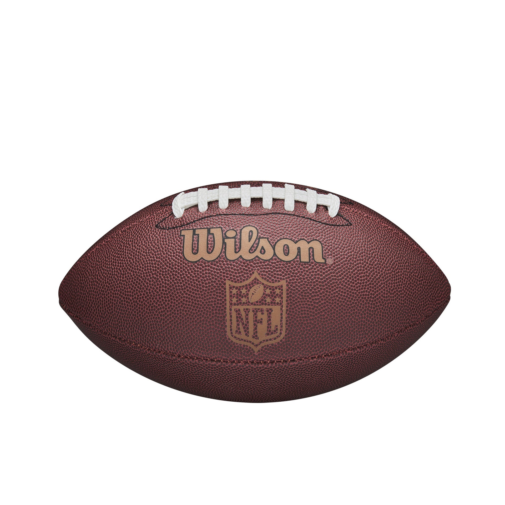 Wilson NFL Ignition official American football with bold black and orange design, showing the Wilson logo and textured leather surface.