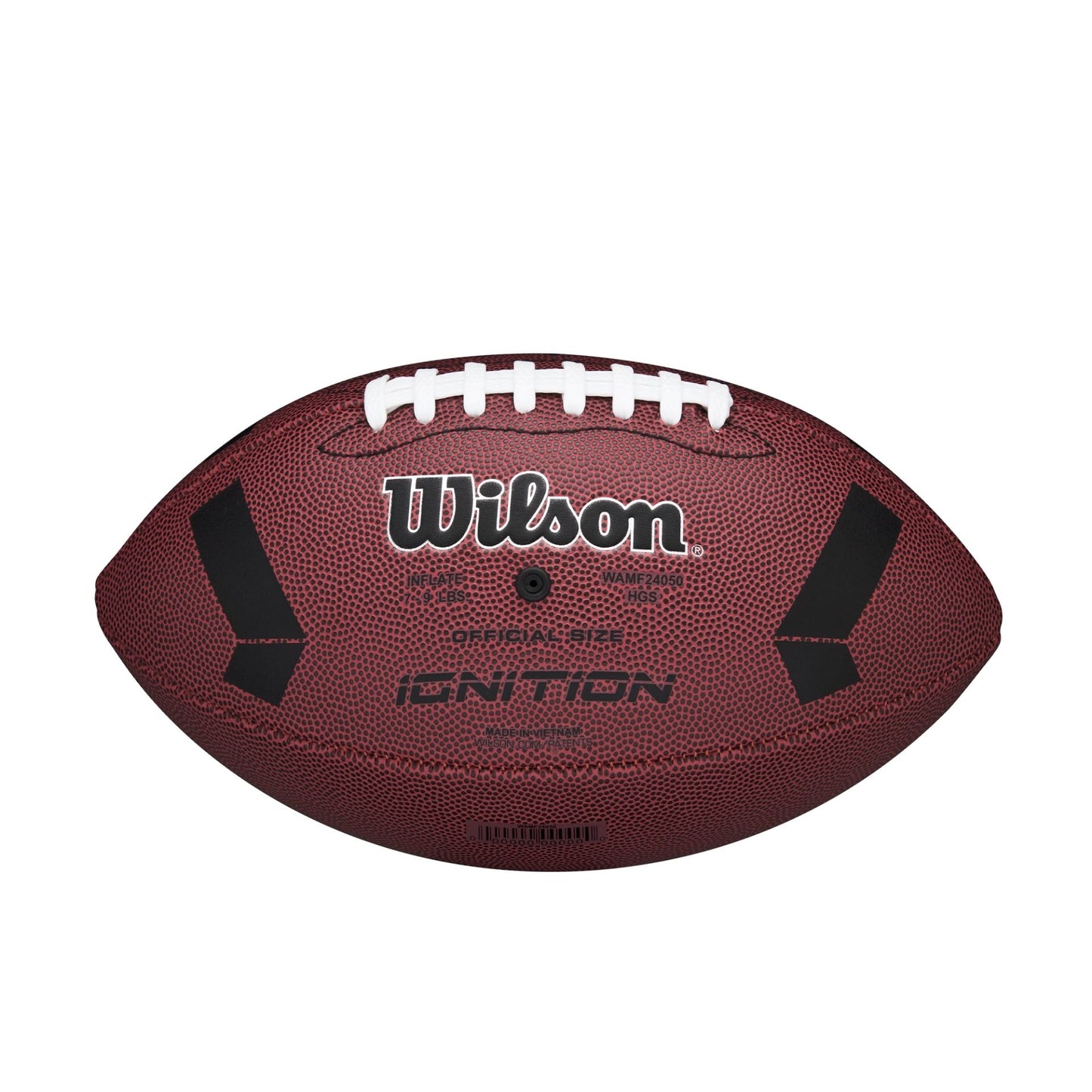 Wilson NFL Ignition official American football with bold black and orange design, showing the Wilson logo and textured leather surface.
