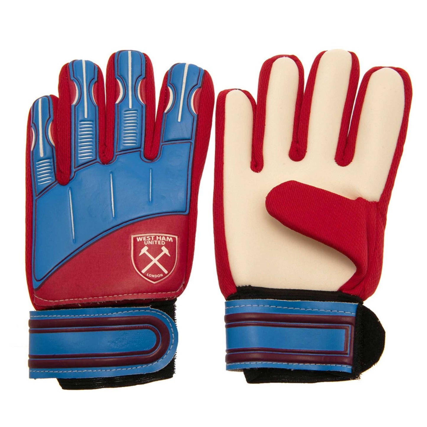 Team Merchandise goalkeeper gloves with padded palms and adjustable wrist straps, designed for soccer goalkeepers.