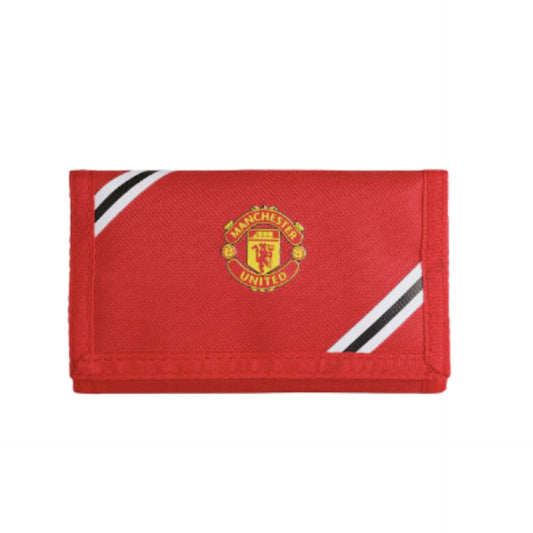 Foco Manchester United Core Stripe Wallet with red and black design, featuring Manchester United branding and multiple card slots.