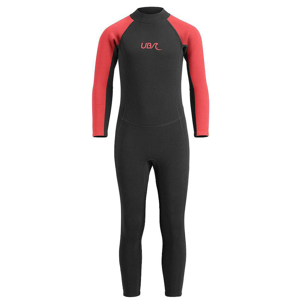 UB Kids Sharptooth Long Wetsuit for kids, featuring a black and blue design with zipper closure, ideal for surfing or swimming.