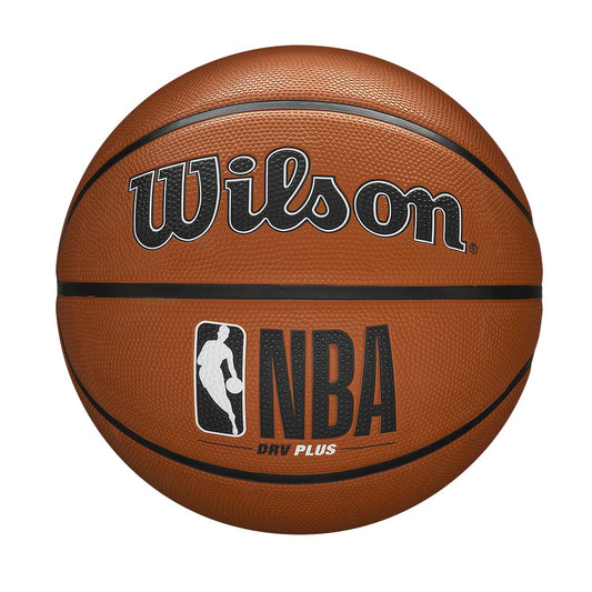 Wilson NBA DRV Plus basketball showing the textured orange surface with black lines and Wilson logo visible.