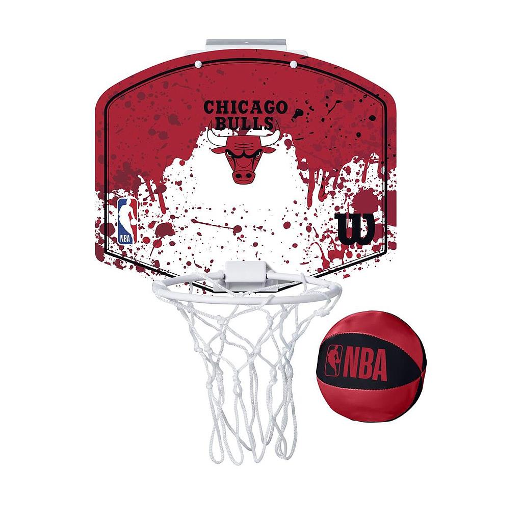 Wilson NBA Team mini basketball hoop mounted on a door, featuring a colorful backboard and small basketball for indoor play.
