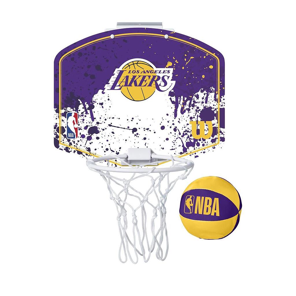 Wilson NBA team mini basketball hoop mounted on a door, sporting goods basketball hoop for indoor play.