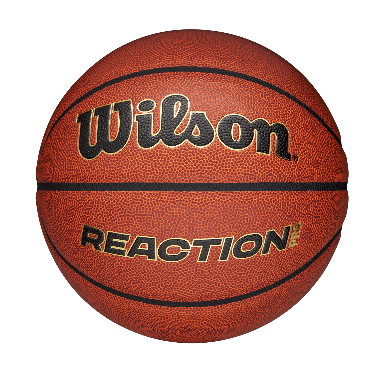 Wilson Reaction Pro Basketball V2 for indoor and outdoor use, featuring durable construction and textured surface for better grip.