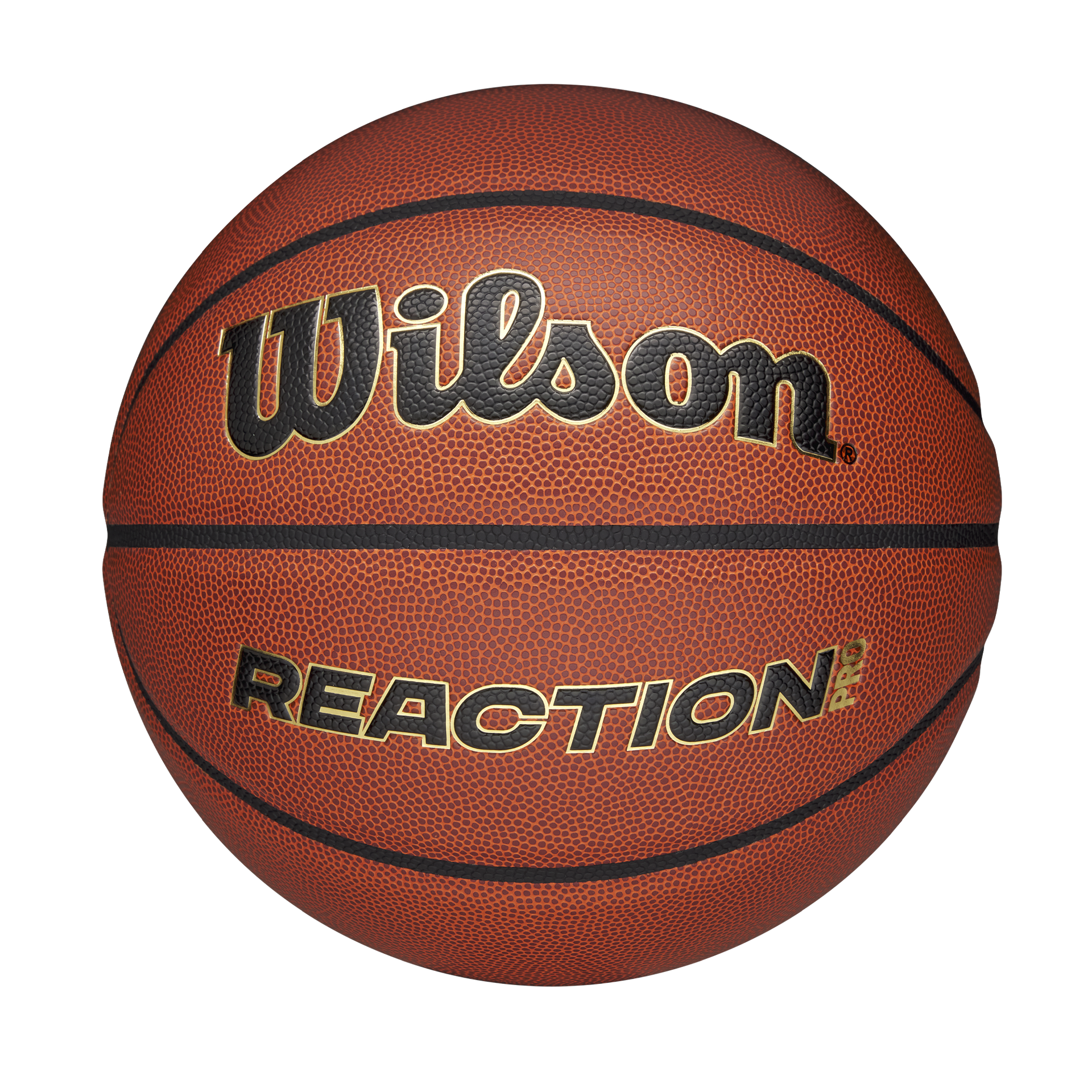 Wilson Reaction Pro Basketball V2 for indoor and outdoor use, featuring durable construction and textured surface for better grip.