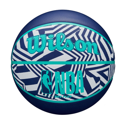 Wilson NBA DRV Plus Dazzle basketball with bright multicolor panel design, textured grip surface, and Wilson branding.