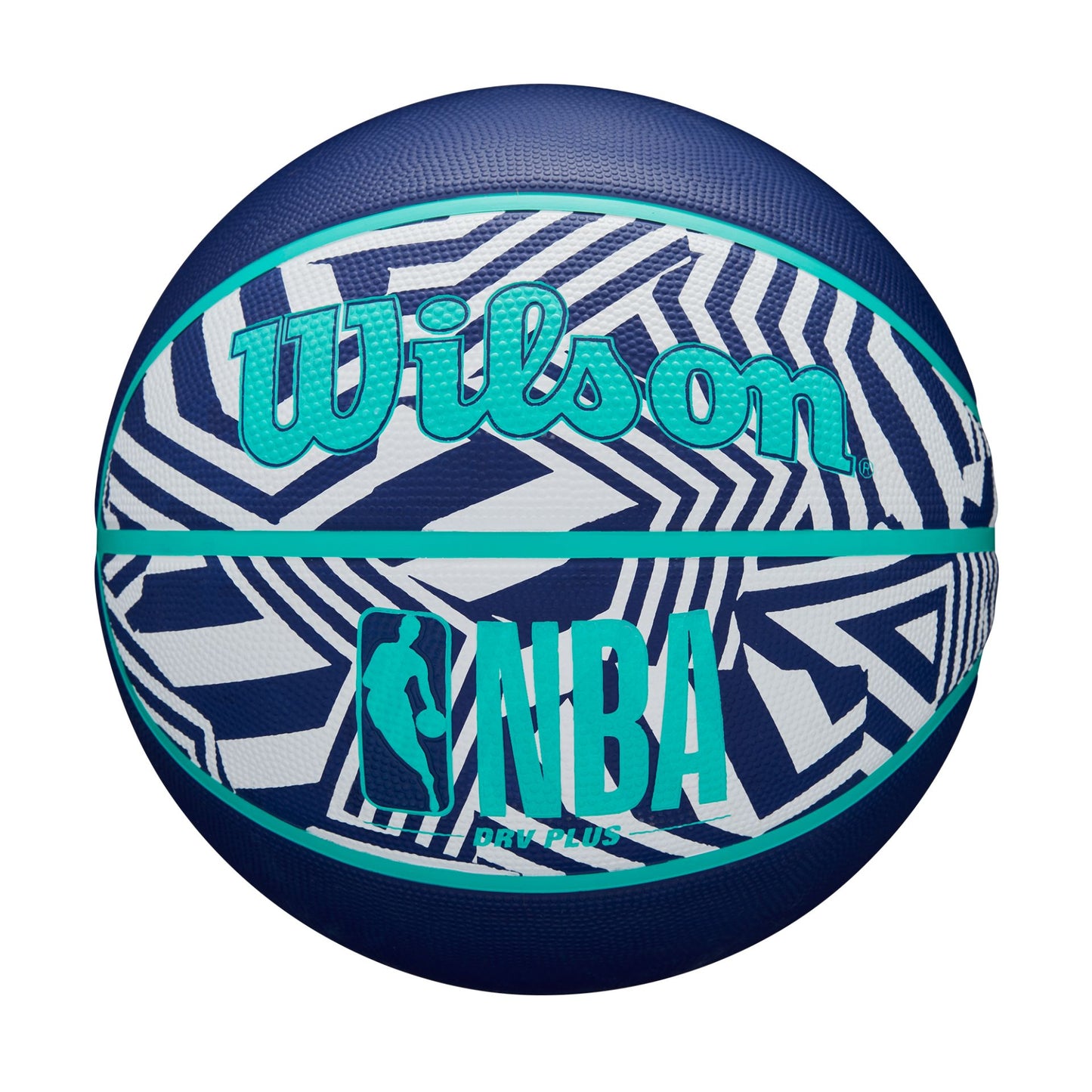 Wilson NBA DRV Plus Dazzle basketball with vibrant purple, white, and orange panels, designed for indoor and outdoor play.