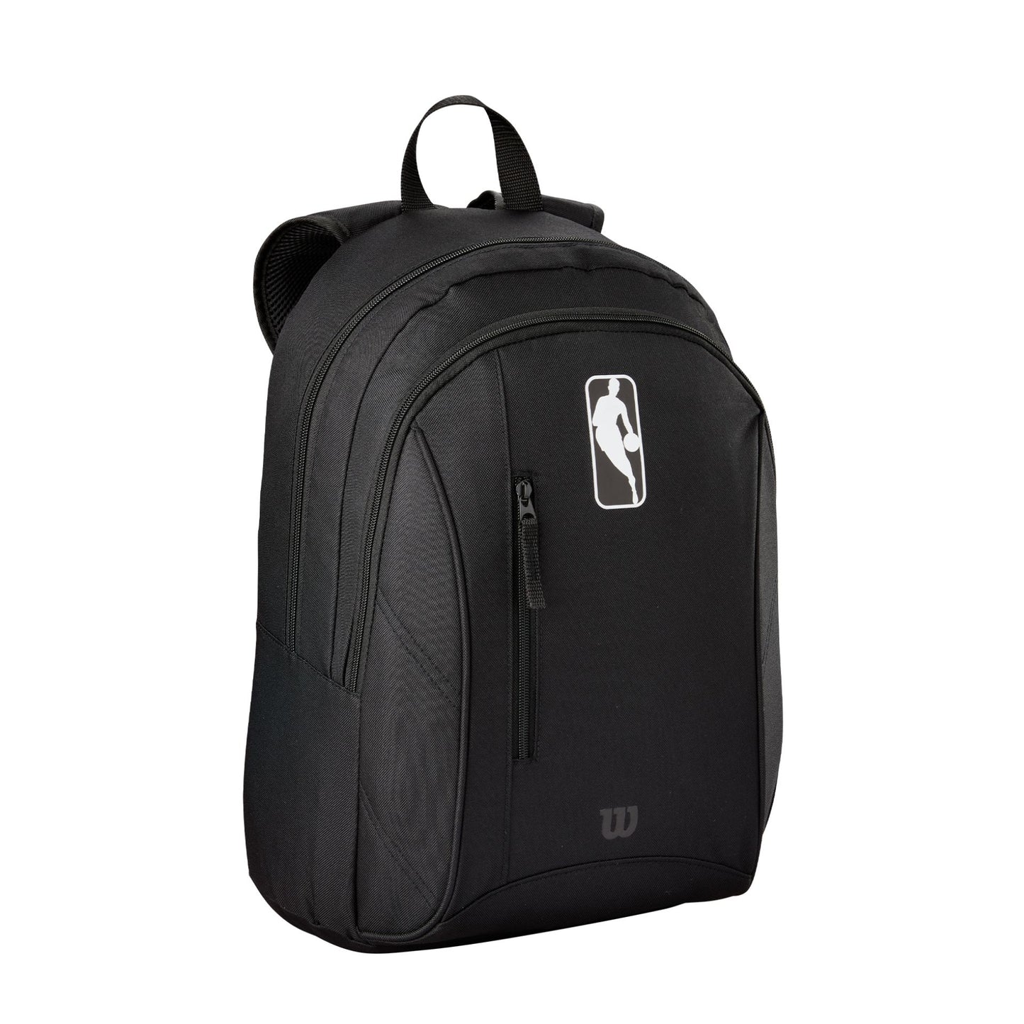 Wilson NBA backpack with sports storage compartments, featuring team logo and adjustable straps for basketball fans.