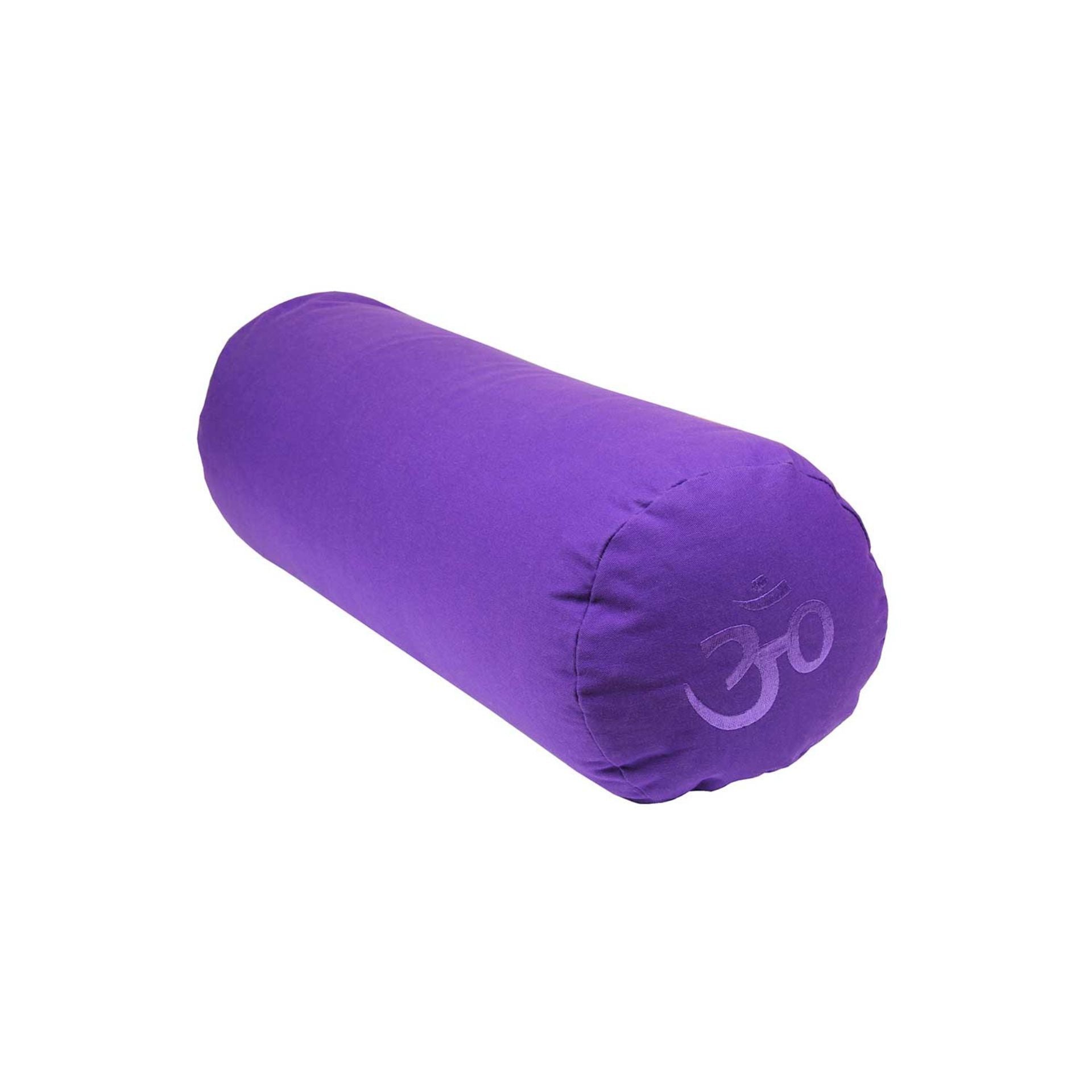 Purple Buckwheat Yoga Bolster by Fitness-Mad for yoga and meditation, with a soft fabric cover and cylindrical shape.