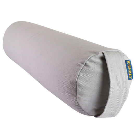 Gray Yoga-Mad Mini Buckwheat Yoga Bolster from Fitness-Mad, showing the compact, rectangular cushion designed for yoga practice.