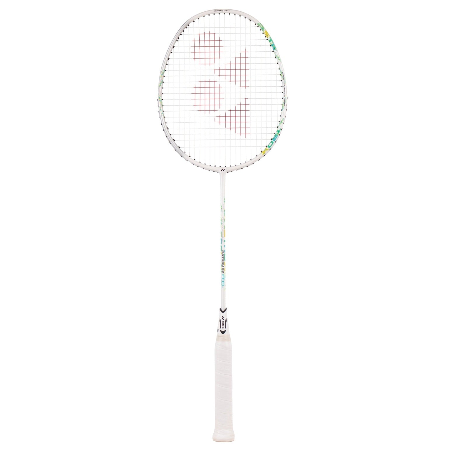 Yonex Astrox 02 Feel badminton racket with lightweight frame and orange accents, designed for powerful smashes and quick swings.
