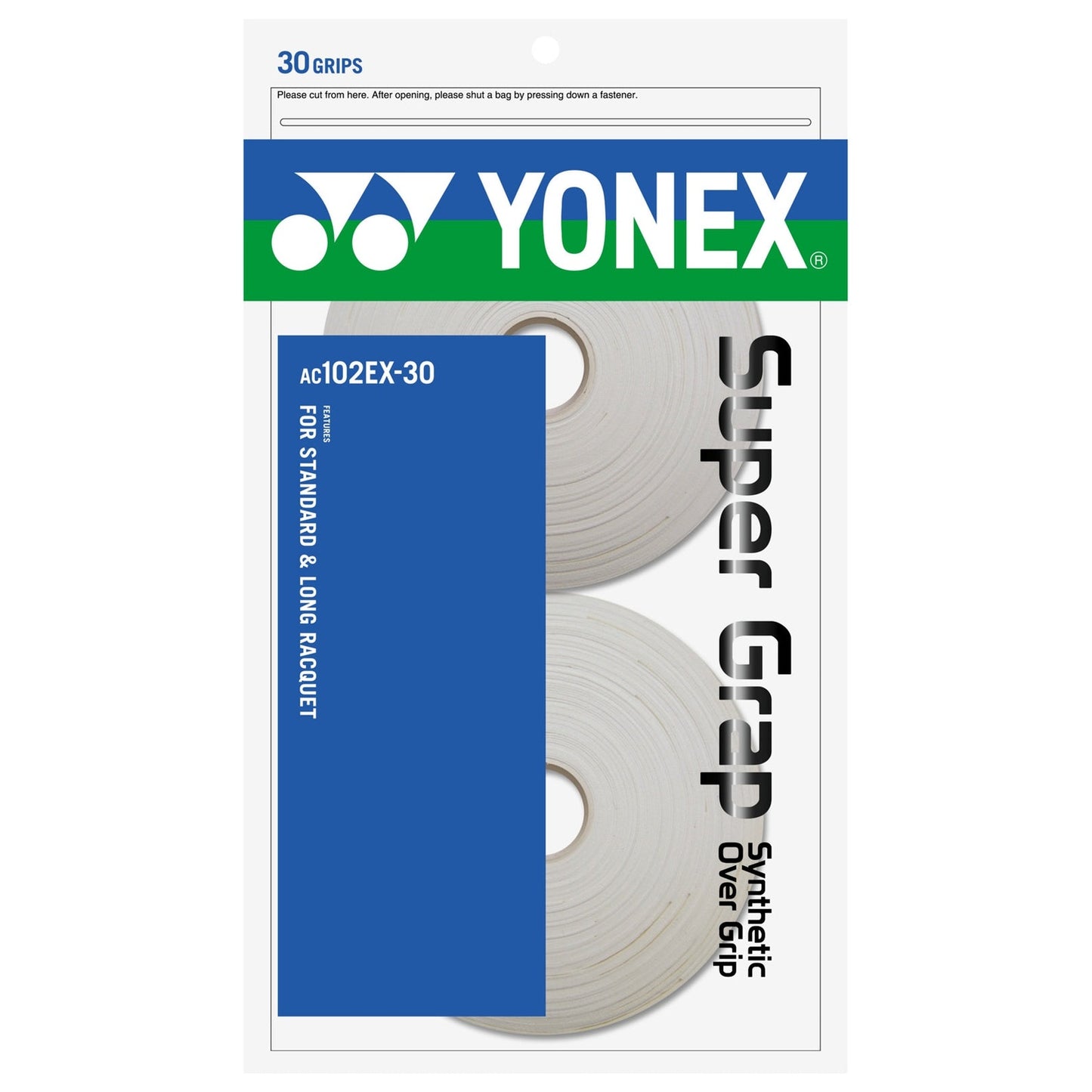 Black Yonex Wet Super Grap X30 badminton grip attached to a racket handle, showcasing its textured surface and branding.