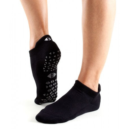 Tavi Noir Savvy grip socks in ebony color, designed for sports and fitness activities, featuring textured soles for better grip.