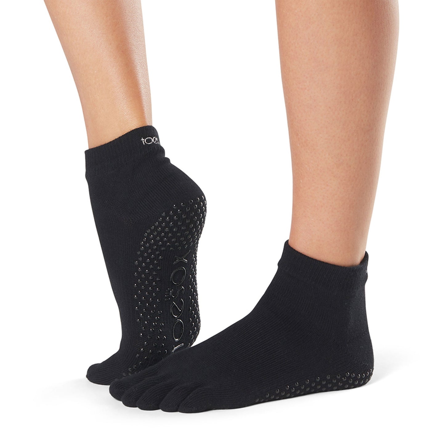 Black Toesox Full Toe ankle grip socks by Fitness-Mad with non-slip grip for enhanced stability during workouts.