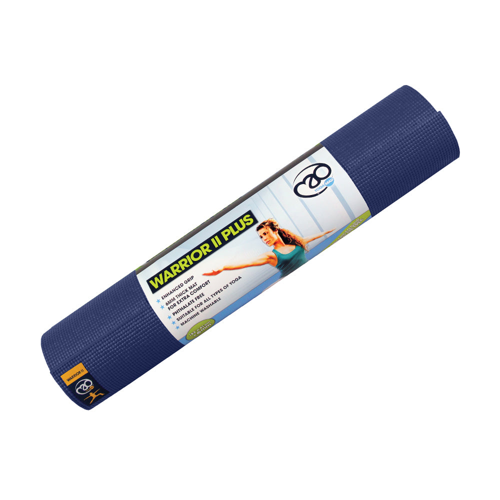 Blue Yoga-Mad Warrior II Plus 6mm yoga mat with textured surface, designed for comfort and grip during fitness and yoga sessions.