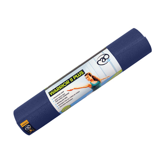 Blue Yoga-Mad Warrior II Plus 6mm yoga mat by Fitness-Mad, showing textured surface and thickness for yoga and fitness practice.
