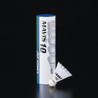 Yonex Mavis 10 Nylon Shuttlecocks in a tube of 6, designed for badminton practice and play, sporting goods from Yonex