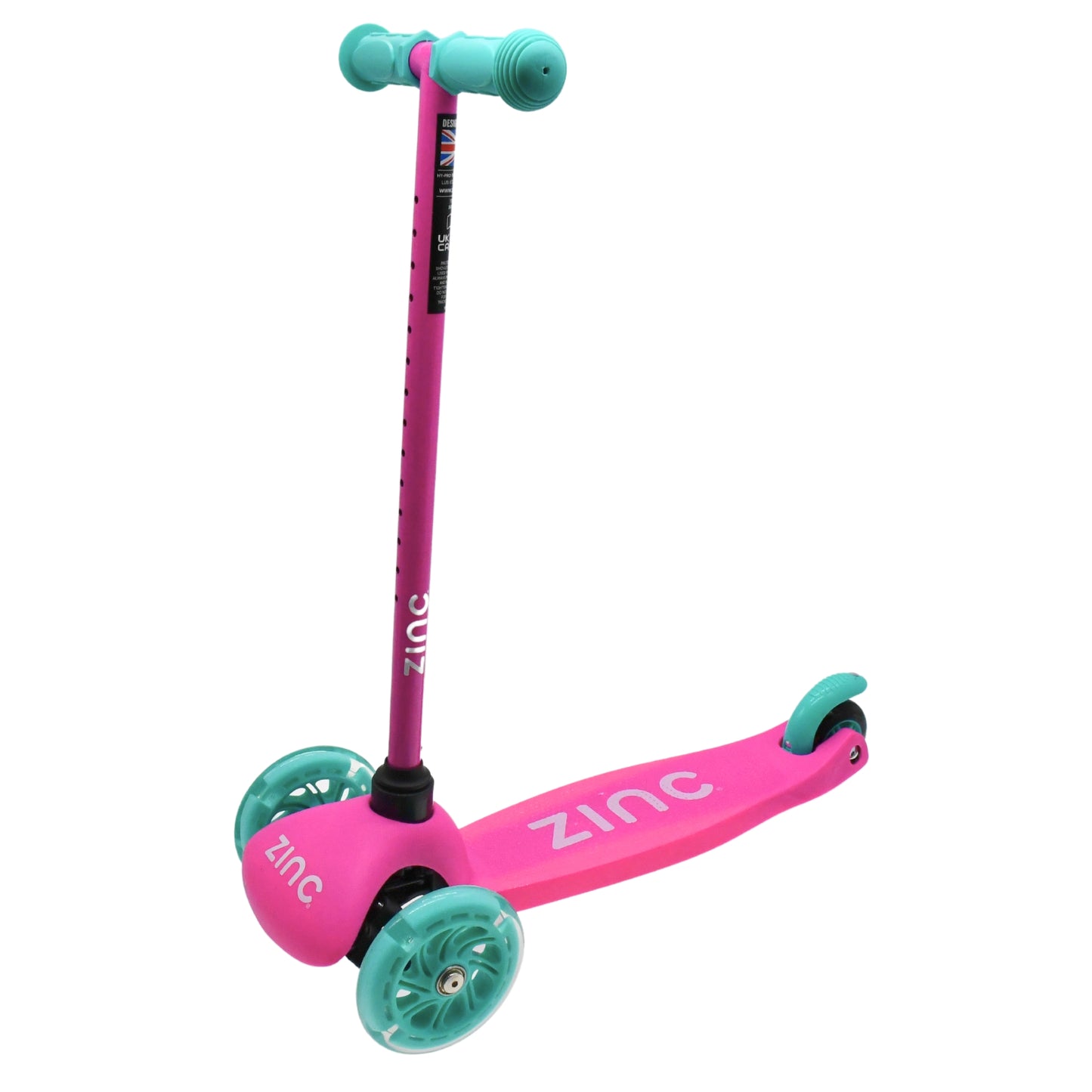 Zinc Sparkle 3 Wheel Light Up Scooter with colorful illuminated wheels, sturdy handlebar, and compact design for kids' outdoor play.