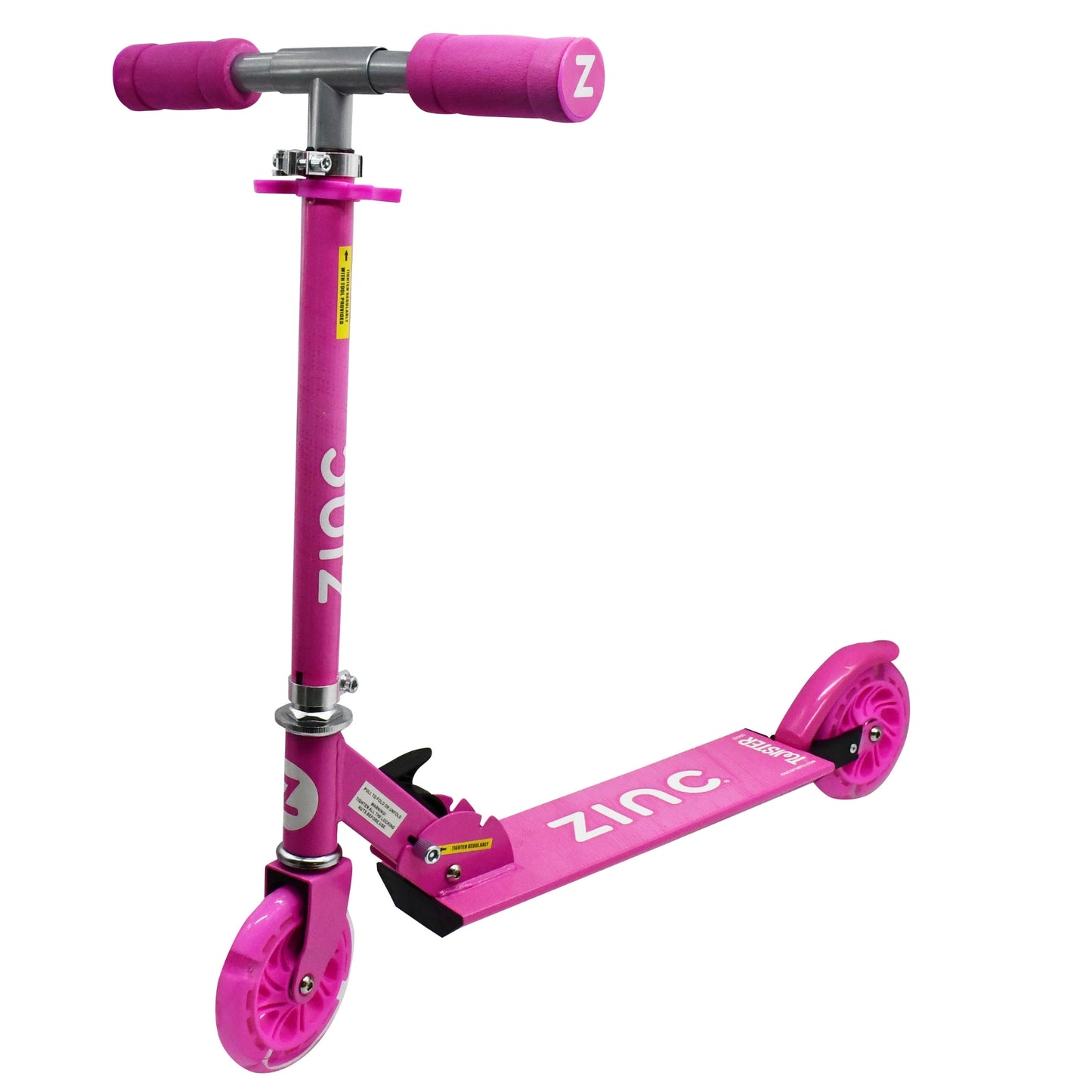 Zinc Twister 2-wheel folding scooter with light-up wheels, sporty design, and handlebar for kids or teens.