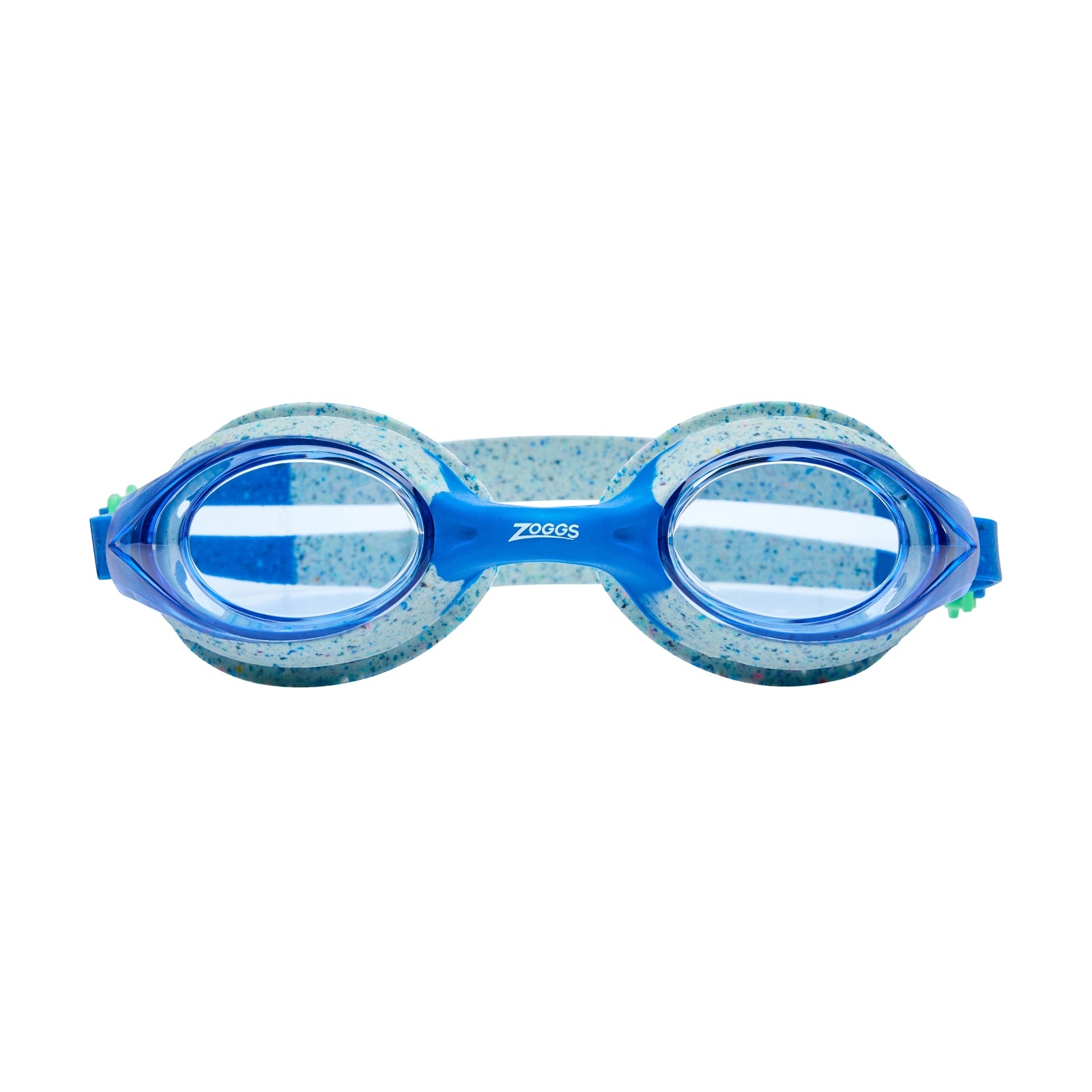 Zoggs Snr Bondi Remix swimming goggles with clear lenses and blue adjustable straps, designed for comfortable swimming.