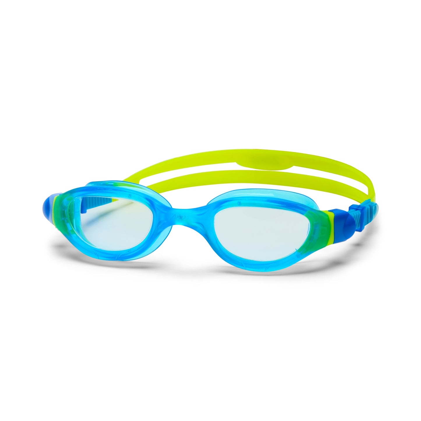 Zoggs Junior Phantom 2.0 swimming goggles in blue with adjustable straps and clear lenses for kids' swimming activities.