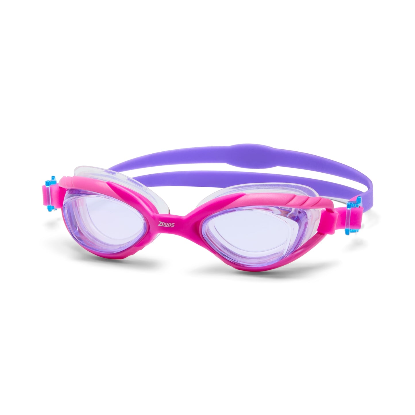 Child wearing Zoggs Jnr Sonic Air 2.0 swimming goggles, showing a comfortable fit and clear lenses for swimming enjoyment.