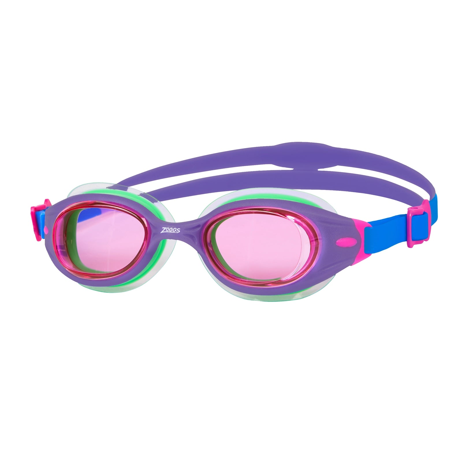 Zoggs Little Sonic Air 2.0 swimming goggles in blue with adjustable straps and clear lenses for kids' swimming activities.