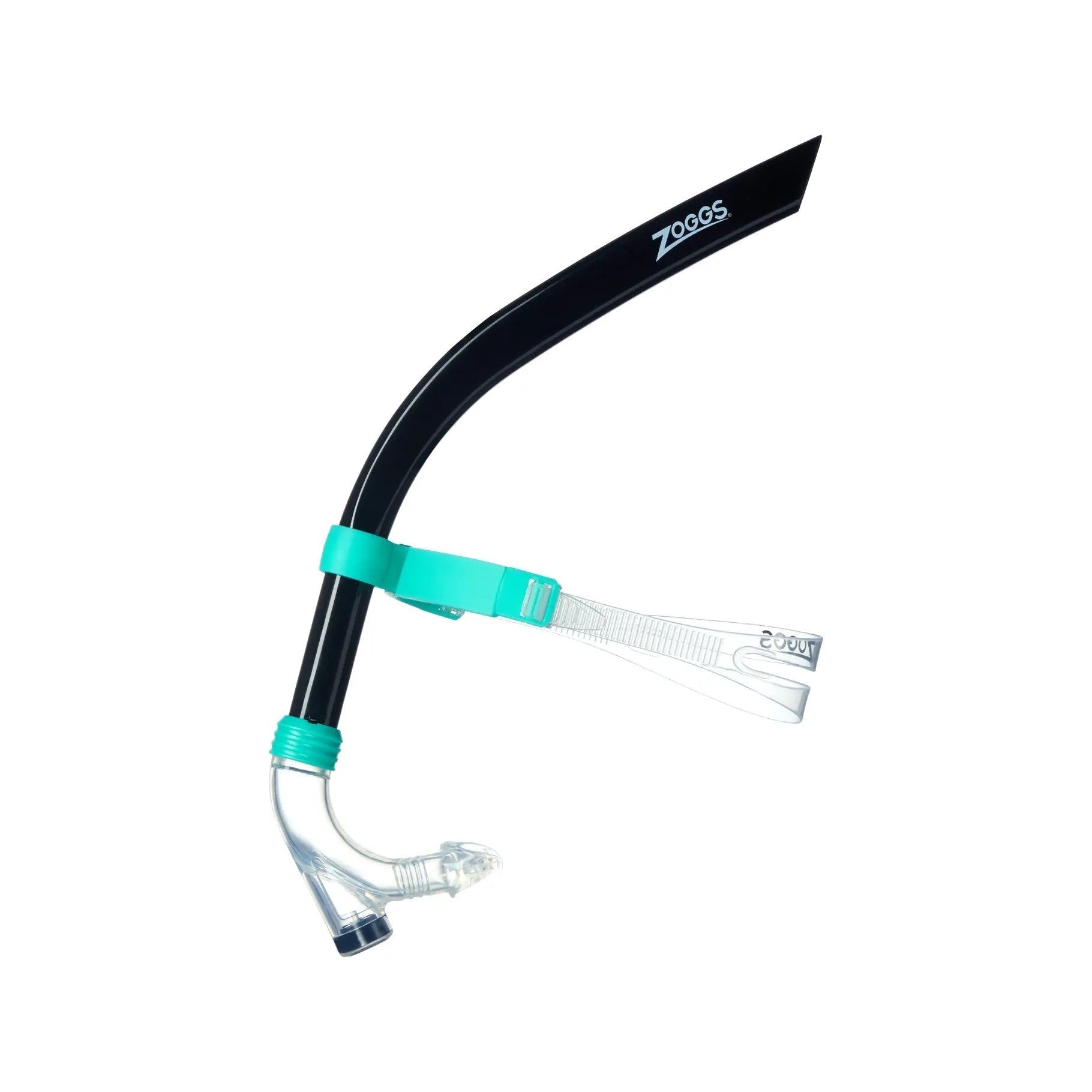 Black Zoggs Centre Line Snorkel for swimming, featuring a comfortable mouthpiece and adjustable strap, designed for underwater swimming.